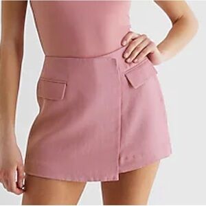 EXPRESS SUPER HIGH WAISTED LINEN-BLEND WRAP SKORT